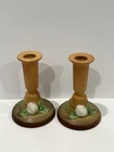 VTG 1950 PAIR ROSEVILLE POTTERY TAN GARDENIA CANDLE STICK HOLDERS 652-4 1/2"