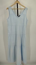Quince Women 100% Organic Cotton Gauze Tiered Maxi Dress Nantucket Blue M