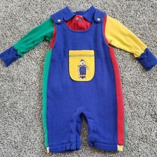 Vintage Specialty Kids Fleece Bib Overalls Color Block Toddler 12M Exc condition
