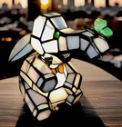 Vintage Tiffany-Style Stained Glass Elephant Lamp - Light Works - Head Bobbles