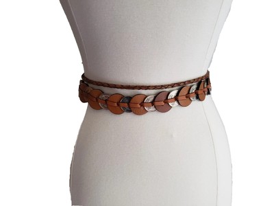 Vtg Leather Boho Coin Belt Vintage Leather and Oriental Coin Belt, 60 Inches, Very  main image 3
