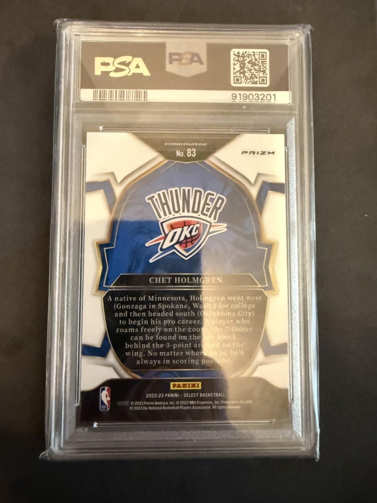 2022-23 Panini Select - Concourse Chet Holmgren #83 Blue Prizm (RC) - PSA 9 MINT