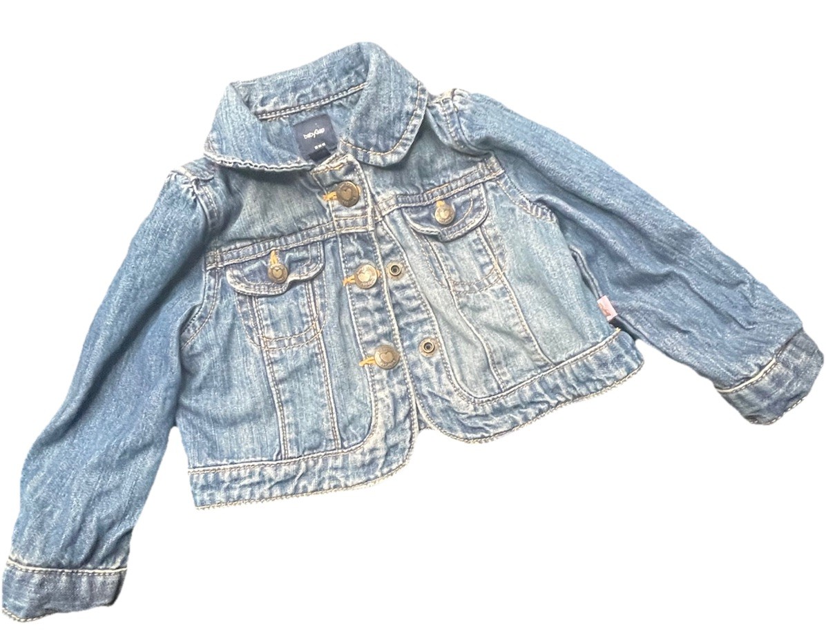 GIRLS BABY GAP BLUE DENIM SNAP  JEAN JACKET SIZE 12-18 Months