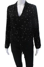 Rails Womens Petite Black Star Print Long Sleeve Drawstring Blouse Size S