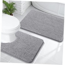 Bathroom Rugs Sets 2 Piece, Soft Absorbent Chenille Bath Mats and U-Shaped
