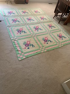 Antique Handcrafted Floral Appliqué Pattern Multi Colored Quilt 73” X 98” VGC