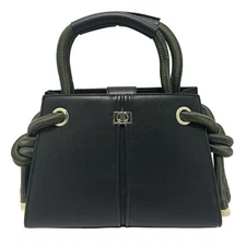 Auth LANVIN en Bleu - Black Khaki Synthetic Leather rope Handbag