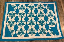 Handmade Quilt Blue White Star/Snowflake Design 76 x 56 Throw/Twin 70 s