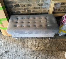 Grey Velvet Upholstered Tufted Storage Ottoman Bench, Rectangular Contemporary