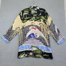 Citron Santa Monica XL Jacket Duster 100% Silk Crane Lotus Temple Embossed