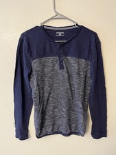 Express T-Shirt Mens M Blue Pullover Henley Logo Long Sleeves Casual