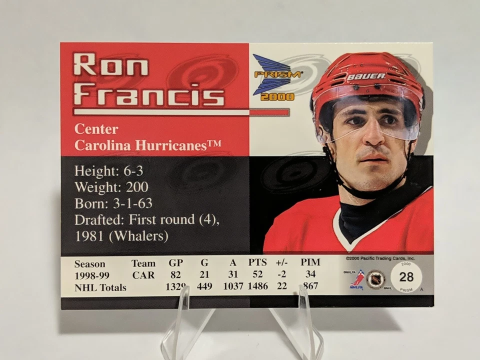 1999-00 Pacific Prism #28 Ron Francis Carolina Hurricanes HOCKEY Card - Image 2 of 2