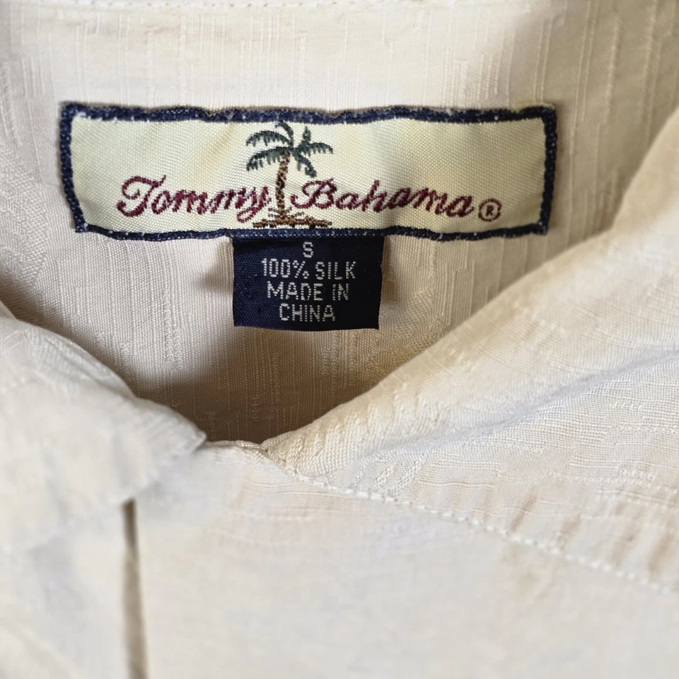 Camisa Tommy Bahama Hombre Pequeña Marfil 100% Seda Abotonada Manga Corta Foto 3 de 4