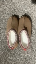 Brown suede moccasin slippers with fur lining, Size: US 10
