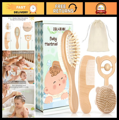 5 Pack Baby Brush & Comb Set - Soft Goat Bristle for Newborns & Toddlers, Cradle