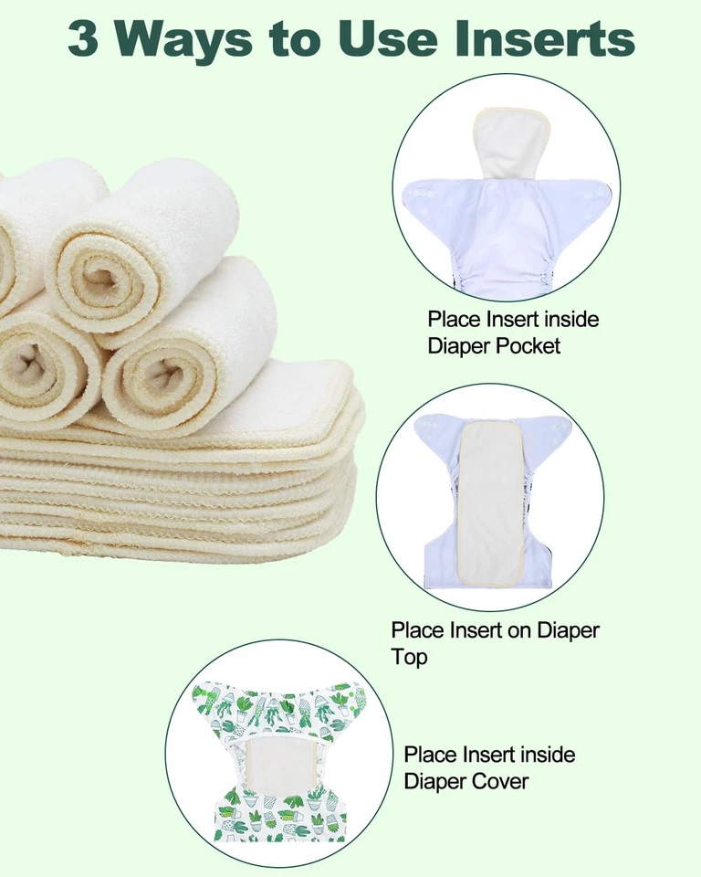 Baby Cloth Diaper Inserts 12pcs,Reusable 3 Layer Rayon from Bamboo Inserts fo... - Image 4 of 4
