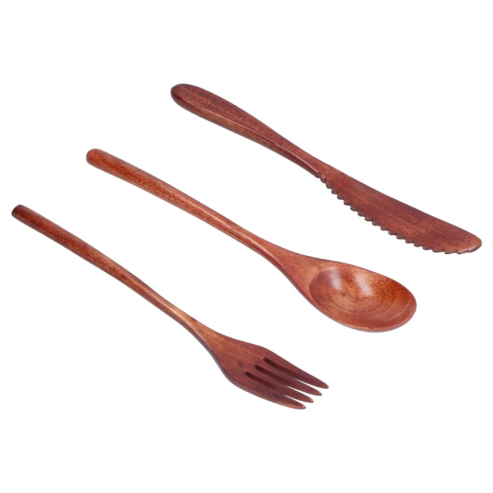 3Pcs Knife Fork And Spoon Wooden Cutlery Dessert Tableware For Home Hotel - Image 4 of 4
