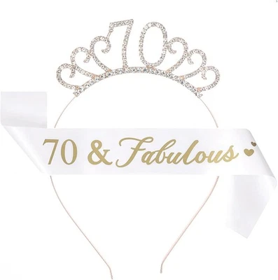 IRYNA 70th Birthday Sash and Tiara Happy Crystal Crown 70 &...