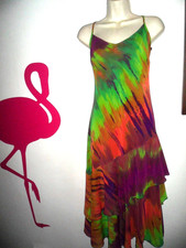 PER UNA Green Berry Orange Chiffon Frill Midi Cami Dress SZ16 PreLuv'd