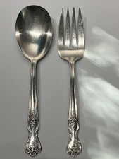 Wm Rogers Meat Fork &  Large Serving Casserole Spoon Extra Plate Magnolia 1951
