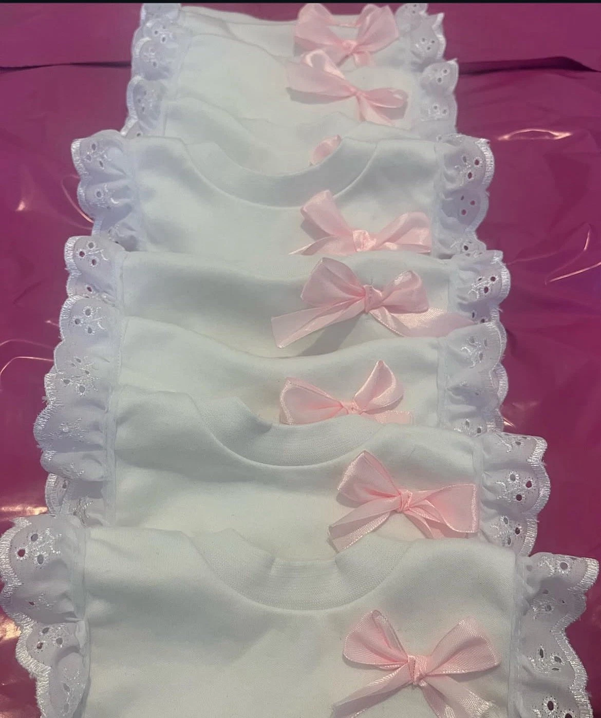 Pack of 10 Girls Frilly Bow Bibs Feeding Dribble Spanish christening bridemaid