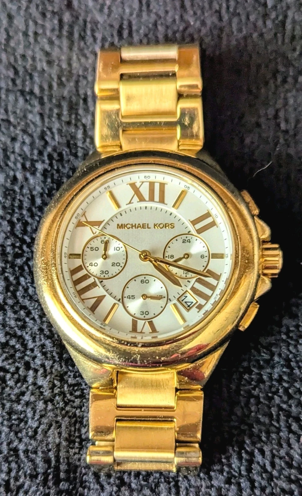 Orologio cronografo Michael Kors Camille Goldt MK5635. Tutti SS. BATTERIA NUOVA.