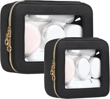 Leather Clear Makeup Bags Set - Travel Clear Cosmetic Bag Case with Zipper, Tran
