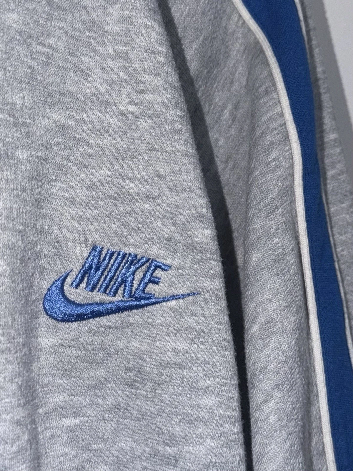 Vintage 80s Nike Blue Tag Full Zip Hoodie | Heather Grey w/ Blue Striped Sleeves - product detail image 5