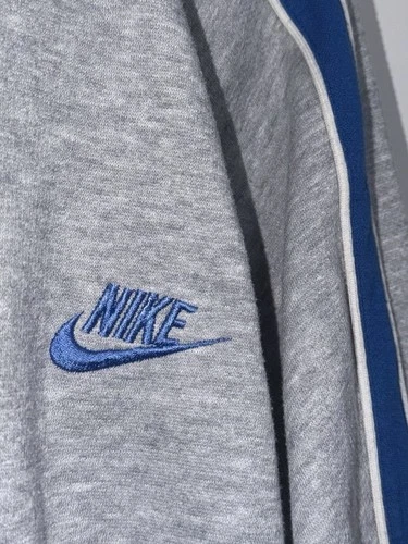 Vintage 80s Nike Blue Tag Full Zip Hoodie | Heather Grey w/ Blue Striped Sleeves image 5