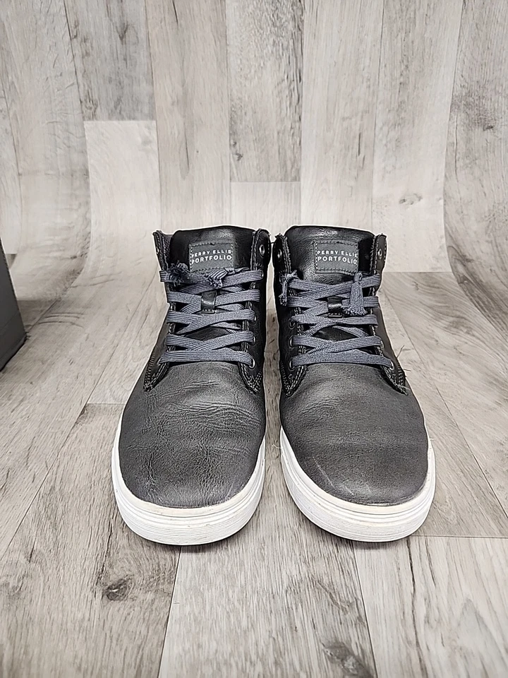 Zapato de caña alta de cuero gris Perry Ellis Portfolio Santa Cruze talla 9,5 para hombre Foto 3 de 4