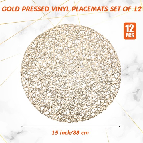 12 Packs Gold Round Placemats 15 Inch Hollow Out Pressed Vinyl Place Mats Hea... - Picture 7 of 8