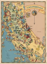 Old Pictorial Map of California :  Ruth Taylor  : Archival Quality Art Print