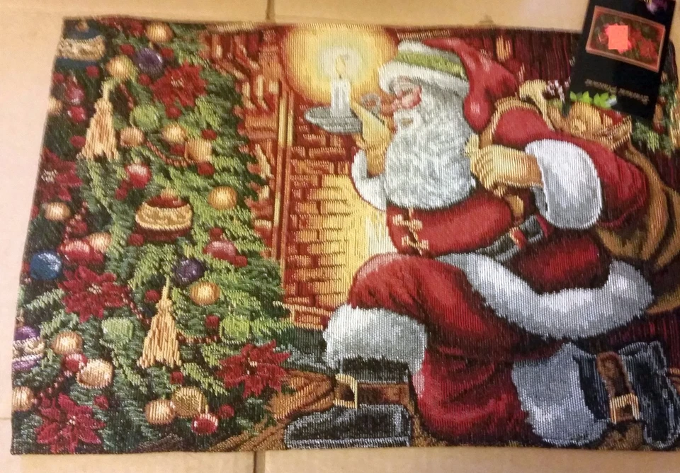 Set of 4 Tapestry Placemats, 13" x 19", WINTER, SANTA BY THE CHRISTMAS TREE, VL - Image 3 of 4