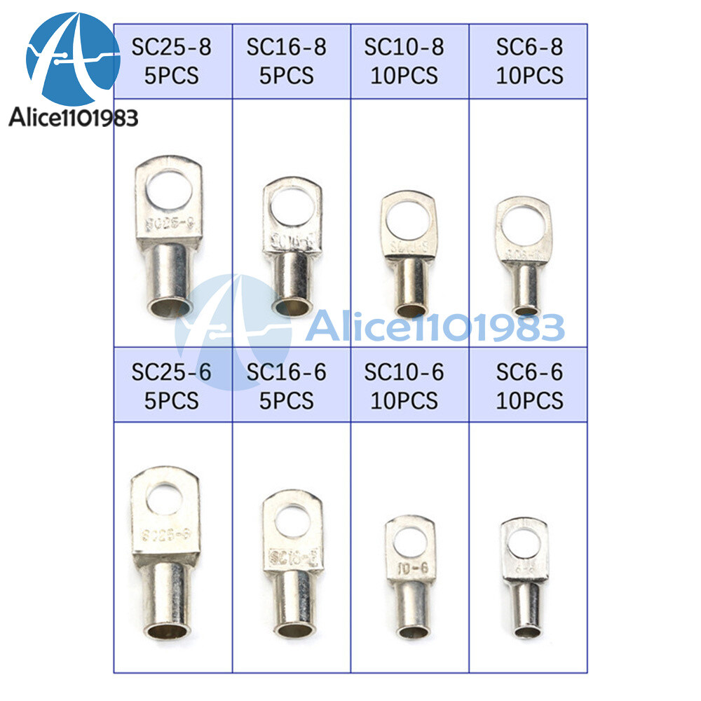 Gl Terminals Set Crimp Set 60Pcs Bolt Hole Tinned Copper Cable Lugs Battery Terminals ...