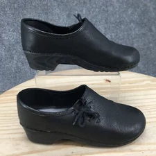 LL Bean Shoes Womens 8M Casual Comfort Wedge Clogs Black Pebbled Leather Lace Up