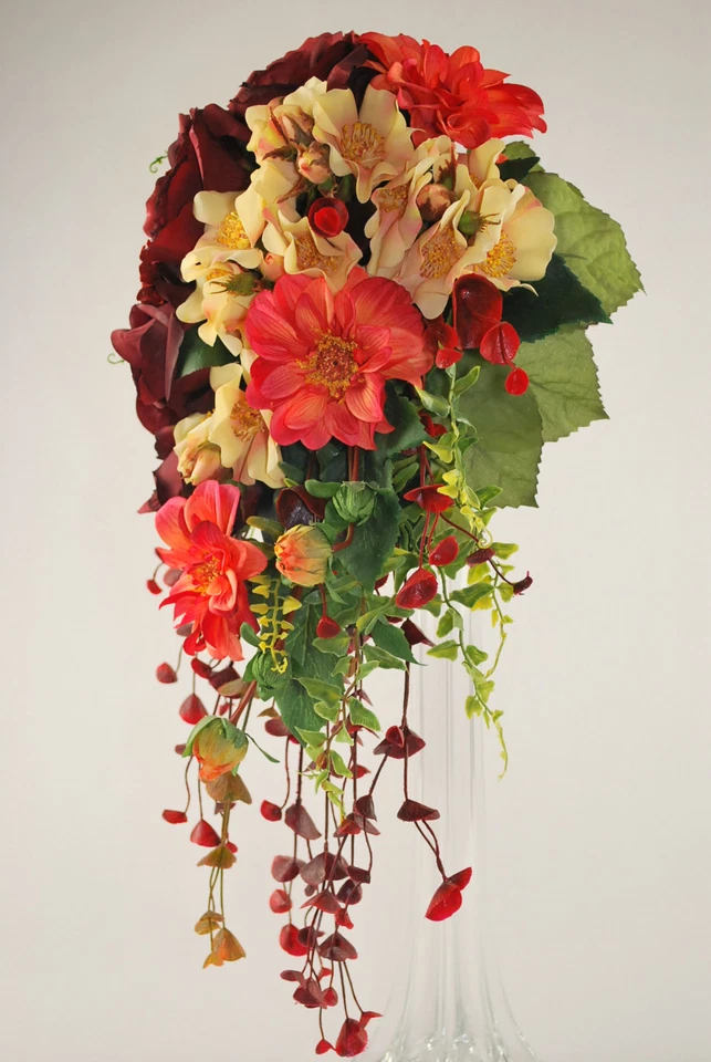 Unique Cascade Bridal Wedding Bouquet Artificial Silk Summer/Fall Garden Flowers - Image 4 of 4