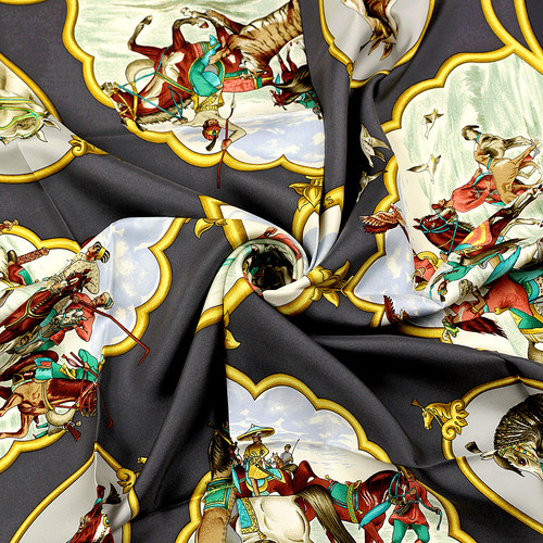 Hermes Scarf LES CHEVAUX DES MOGHOLS 90cm Silk Carre Foulard JEAN DE FOUGEROLLE