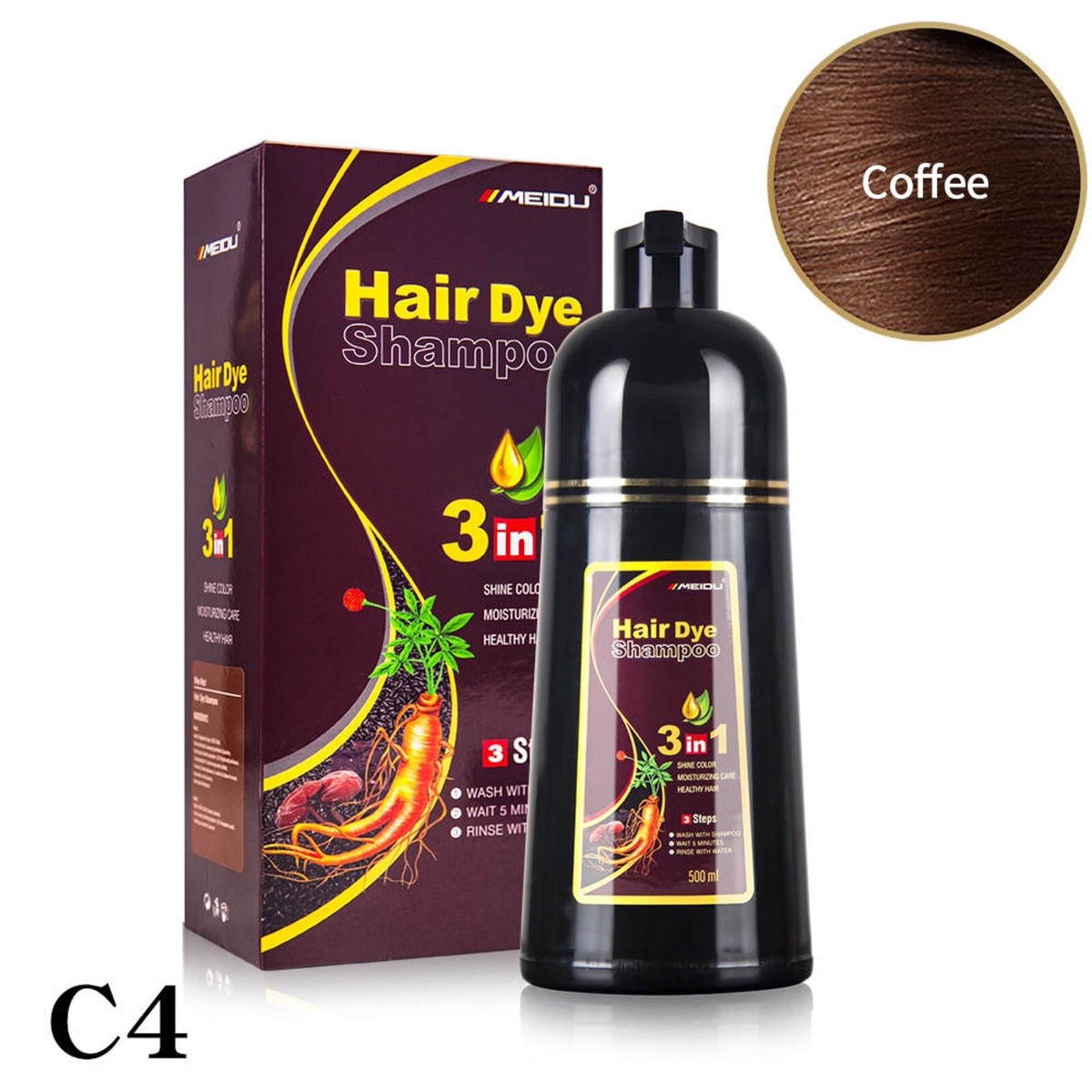 Meidu COFFEE Hair Dye Shampoo — Long — Lasting 3-in-1 Hair Color