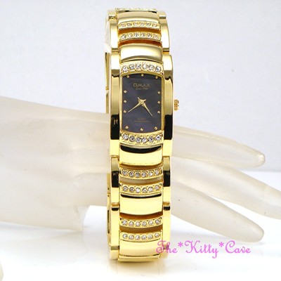 OMAX Seiko Movt Bleu Arc-En-Ciel Cadran, Swarovski Cristaux Doré Montre JES610