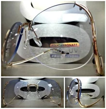 OVERSIZED VINTAGE RETRO Style  SUNGLASSES Upside Down Gold Frame Light Blue Lens