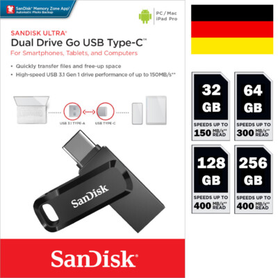 SanDisk Ultra Dual Drive Go / 32GB-64GB-128GB / USB-C 3.2 & USB-A 3.2 USB-Stick