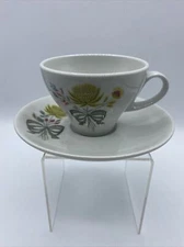 Kenmark China Strawflower Coffee Tea Cup & Saucer Floral Homer Laughlin Vintage