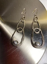 HG Hagit Gorali Israel Sterling Silver 925 Modernist Pearl Dangle Earrings