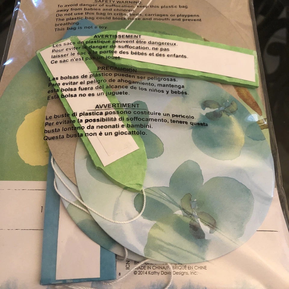 3 Kathy Davis dangling Decorative Tissue Fans 12" 8" aqua blue lime green floral - Image 2 of 3