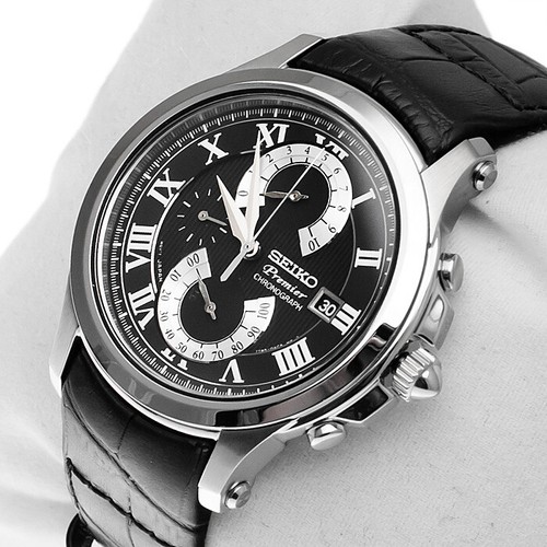 Seiko Premier Chronograph Leather Strap Men's Watch SPC067P2 | eBay