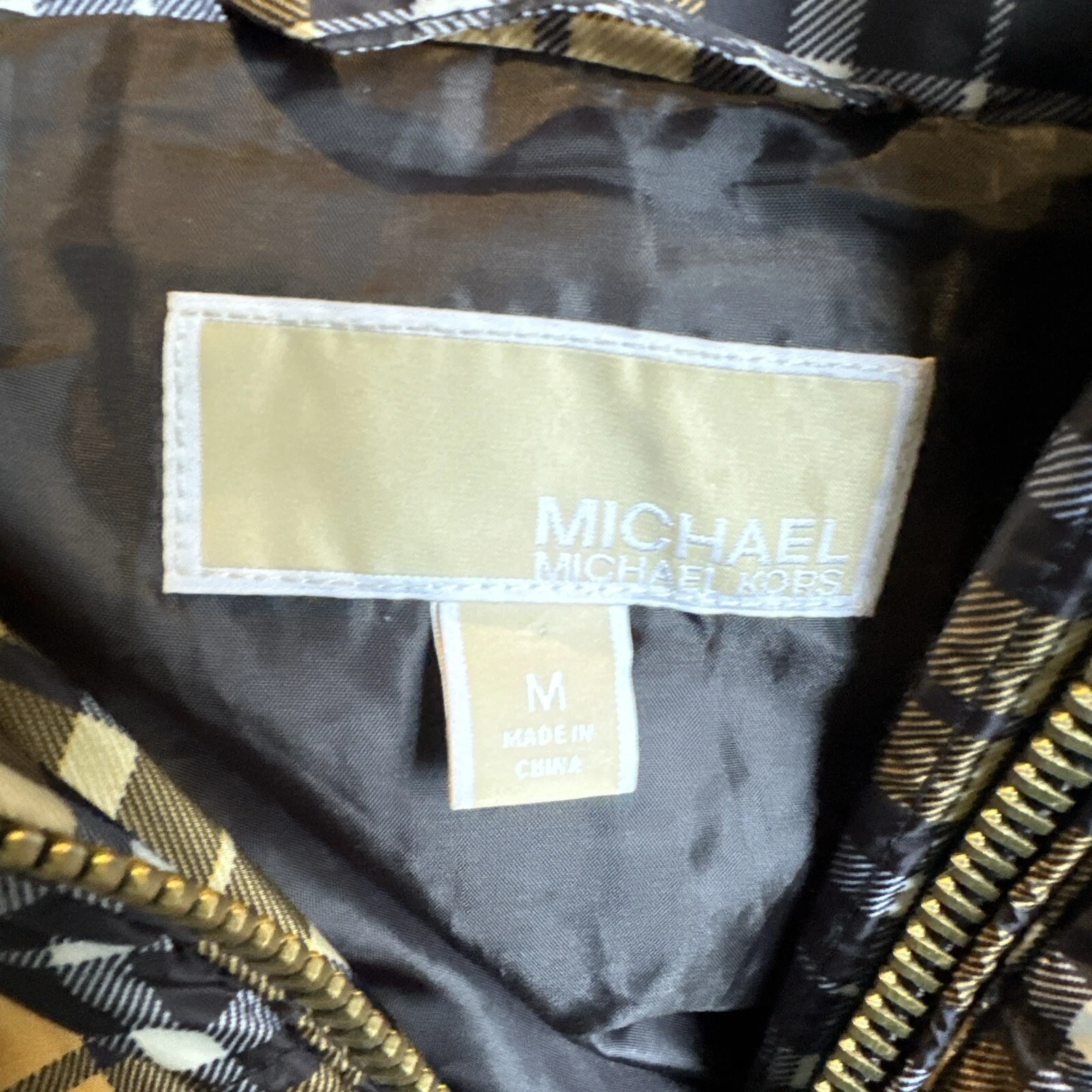 Giacca imbottita Michael Kors gialla a quadri imbottita taglia media senza cappuccio