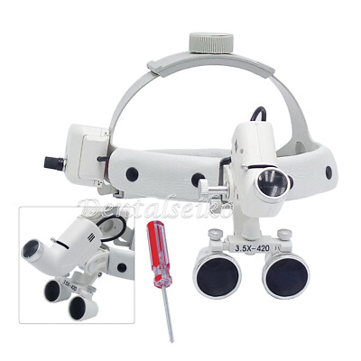 Dental Surgical Medical Lab Headband Binocular Loupes 3.5X 5W w/LED Light 