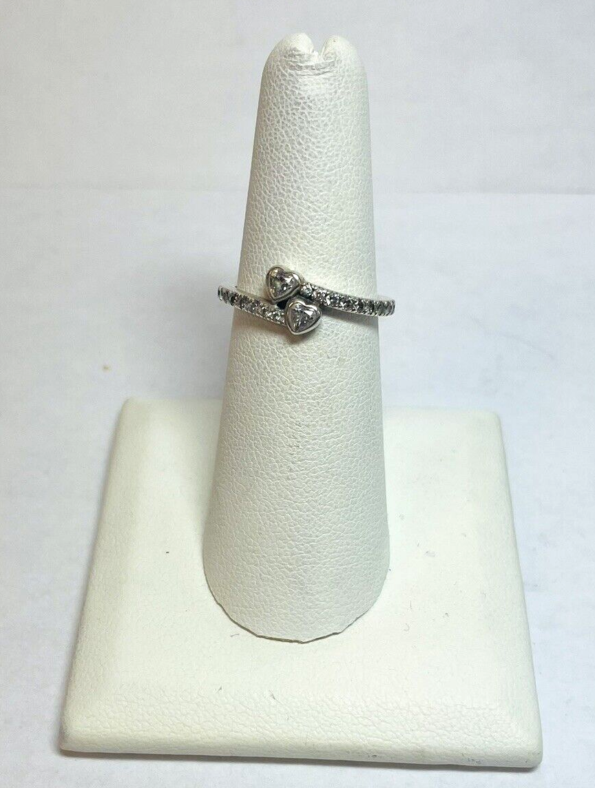 Pandora Sterling 925 Silver Two Sparkling Hearts Ring 191023CZ SZ