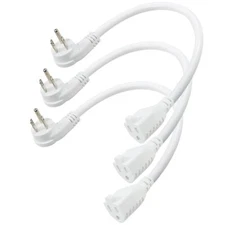 3 Pack 8inch Short Power Extension Cord with Flat Plug- White Low Profile Fla...