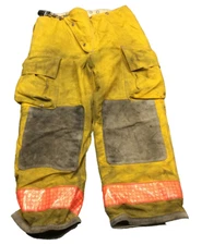 Globe 32x28 Firefighter Bunker Turnout Pants Yellow with Orange Stripes P1419